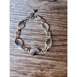 Brighton Silver Tone Scroll Oval Link Bracelet 8" Lobster Clasp Heart Charm
